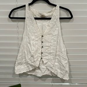 ONEILL ✨ Cute White Cream Boho Tank Surf Chic Metal Buttons Size Small S